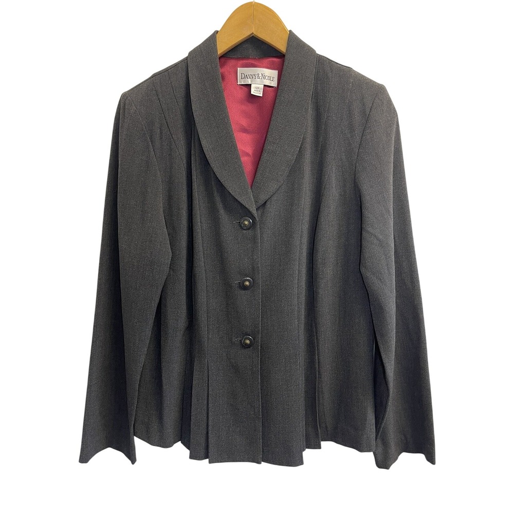 Vintage Danny & Nicole Jacket Blazer Womens Size 12P Gray/Black 3 Button Pleated